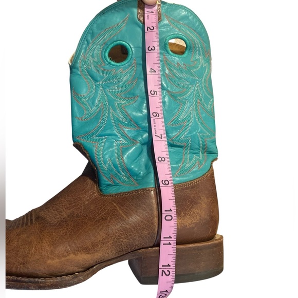Nocona Handmade USA Turquoise Brown Leather Western Cowboy Boots 11D Square Toe - Picture 14 of 16